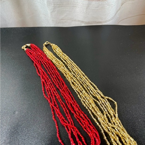 Vintage Elegant Red and Gold Beaded Necklace - Picture 2 of 11
